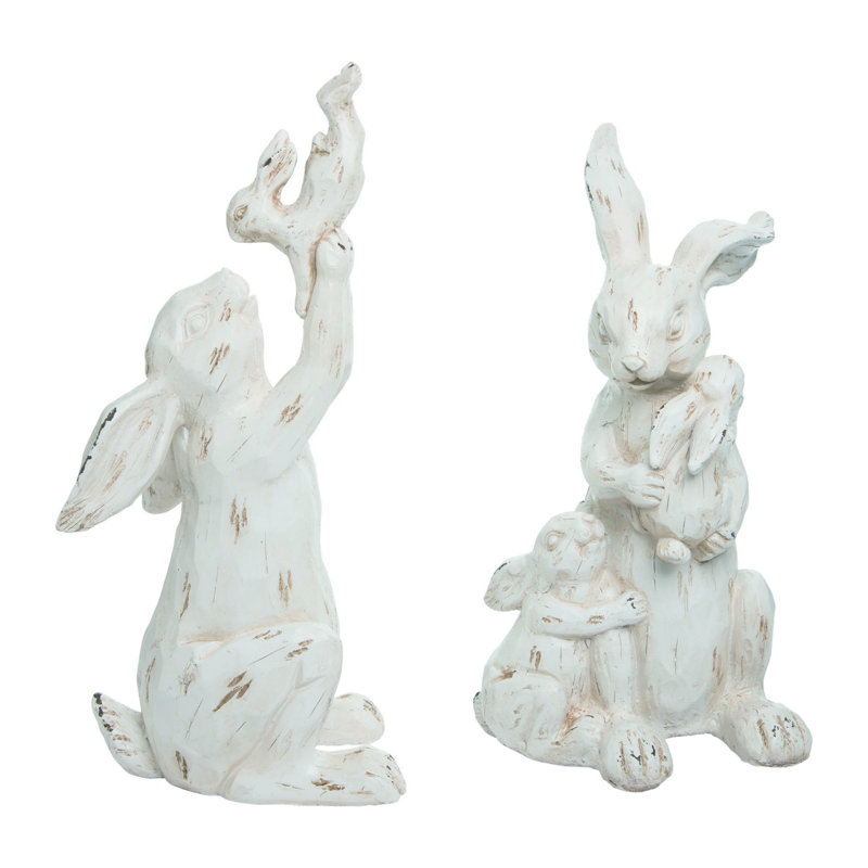 Mgo Bunny Family Decor, ensemble de 2 figurines d'animaux décoratives pour Pâques, plateau de table en plastique blanc, pour l'intérieur