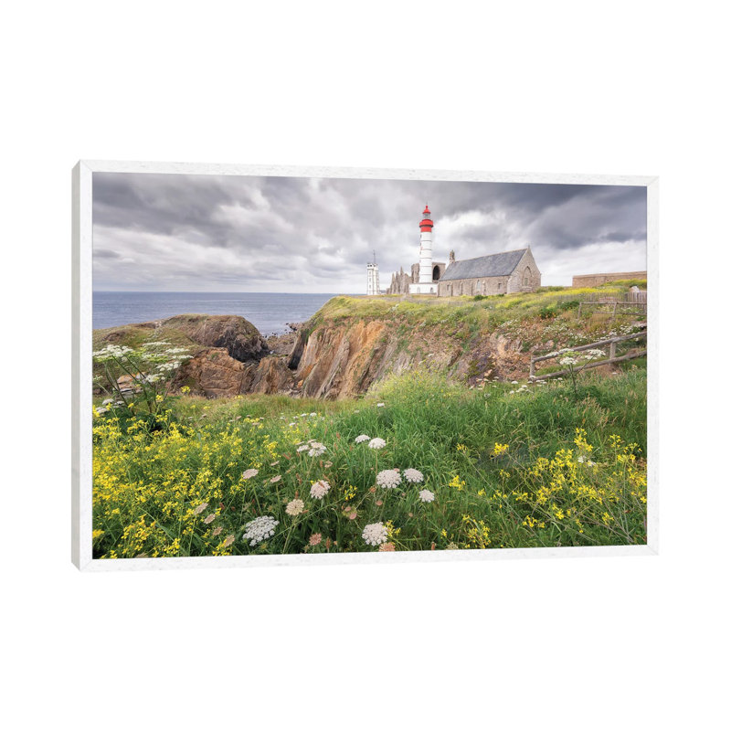 Saint Mathieu Lighthouse In Brittany by Philippe Manguin - Wrapped Canvas Print, 66.04 cm H x 45.72 cm W, White Framed