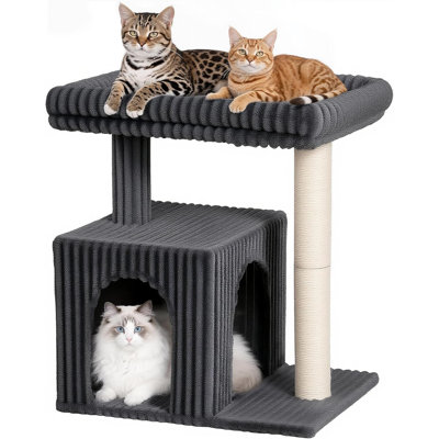 22.8 Inch Cat Tree Tower for Large Adult Cats, Oversized 20.9×15.7in Top Perch Bed, Natural Sisal Scratching Posts, Double Door Cat Condo Indoor Cat Furniture, Dark Gray