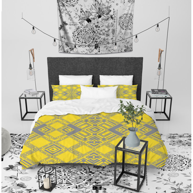 Abstract Rectangular Twill Geometric Shapes Duvet Cover, King Duvet Cover + 2 Pillow Cases
