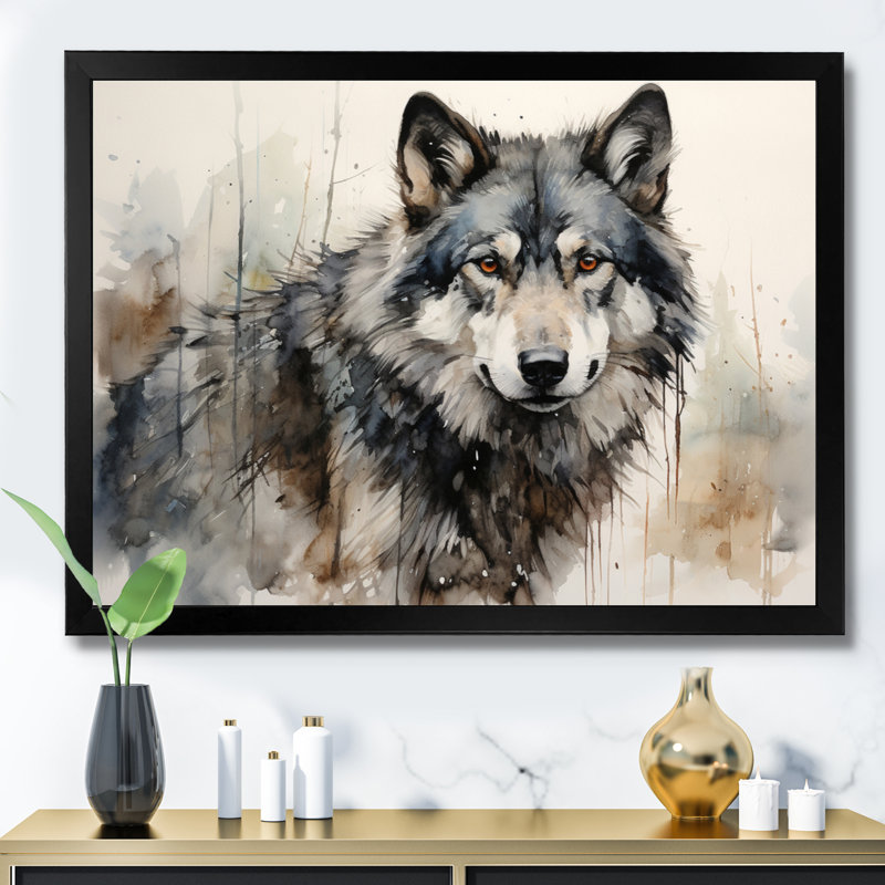 Loup solitaire - Décoration murale loup, Noir, H 30 po x l 40 po, Impression encadrée