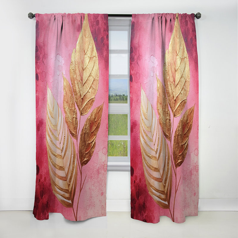 Pink Gold Leafs Harmony I - Floral Curtain - Blackout Floral Curtain - 1 Panels, 52" W x 63" L