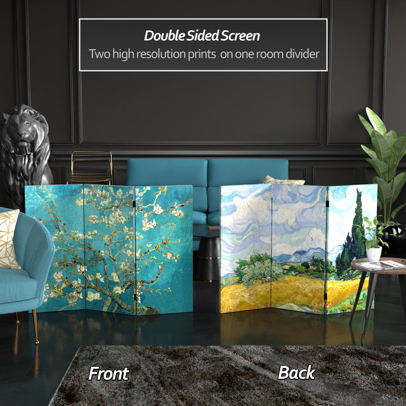 Carterville Van Gogh Art Canvas Folding Room Divider, 36" H x 47.25" W x 1" D