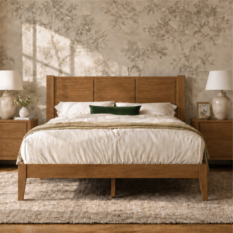 Knighten Solid Wood King Bed Frame Light Walnut, King, Light Walnut
