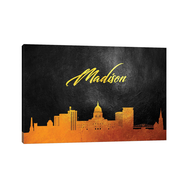 Madison Wisconsin Gold Skyline by Adrian Baldovino - Wrapped Canvas Print, 20.32 cm H x 30.48 cm W