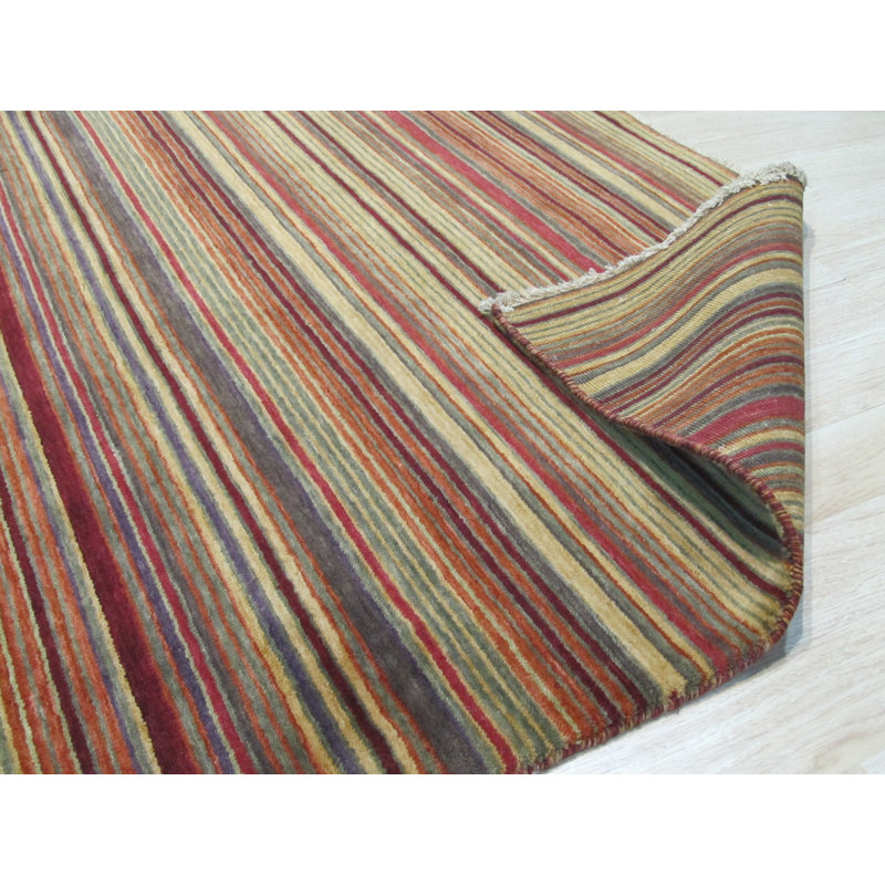 Lush Striped Red Flatweave Wool Area Rug, Runner 2'6" x 8'
