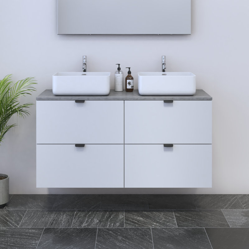 Meuble-lavabo double 47,2 po avec comptoir Kareema, Béton