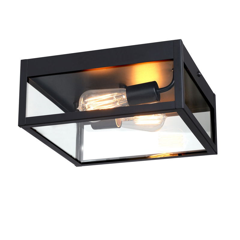 2-Light 12-in Matte Black Flush Mount With Clear Glass Shade