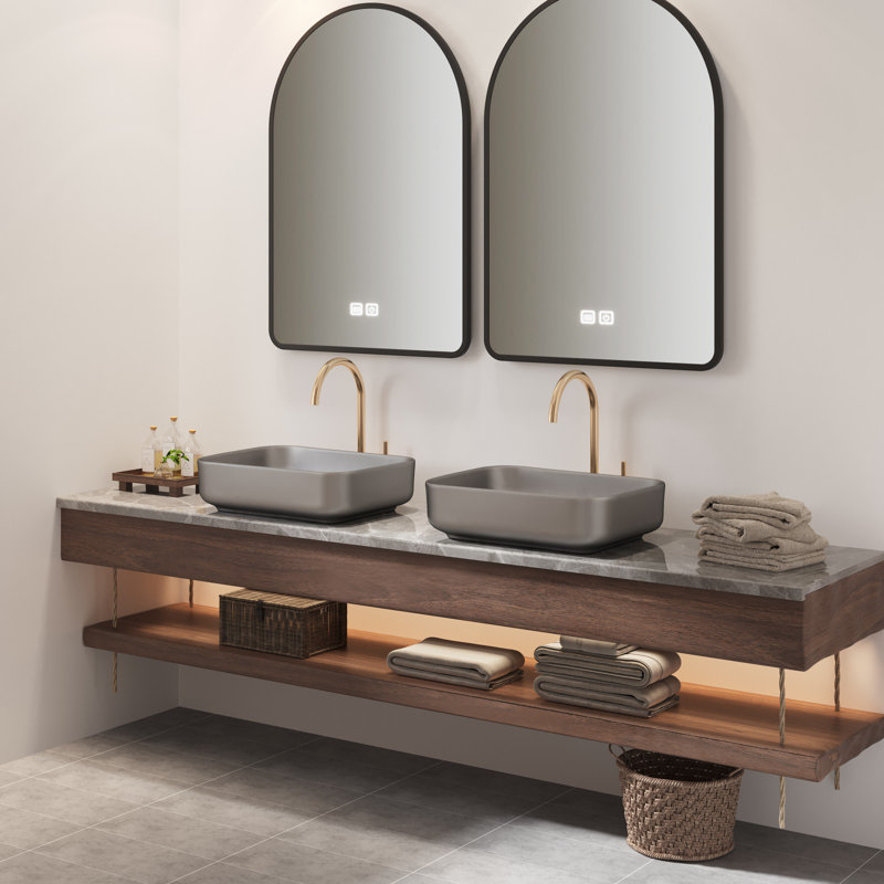 Lavabo pour salle de bain rectangulaire en céramique ELLAI, Gris mat