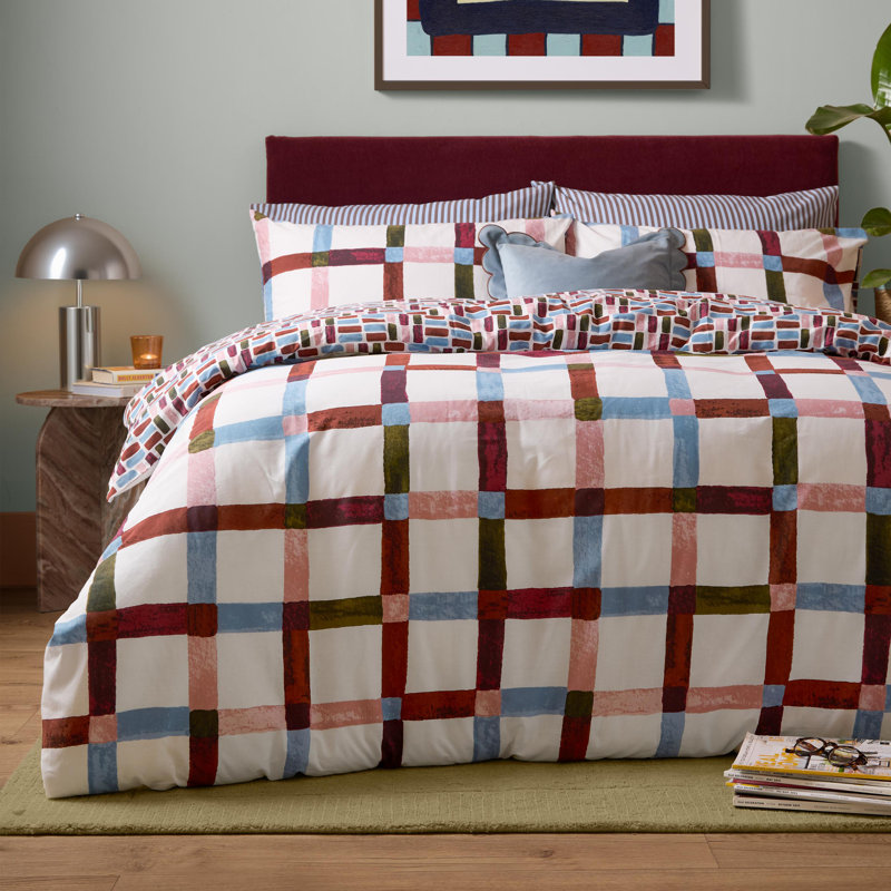 Selvan Cotton Blend Geometric Duvet Cover Set, King Duvet Cover + 2 Standard Pillowcases
