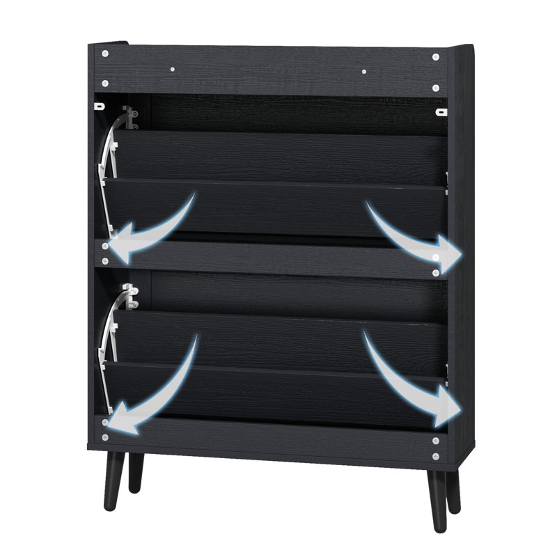 Chea Shoe Storage Cabinet with Adjustable Shelves, Black, 2