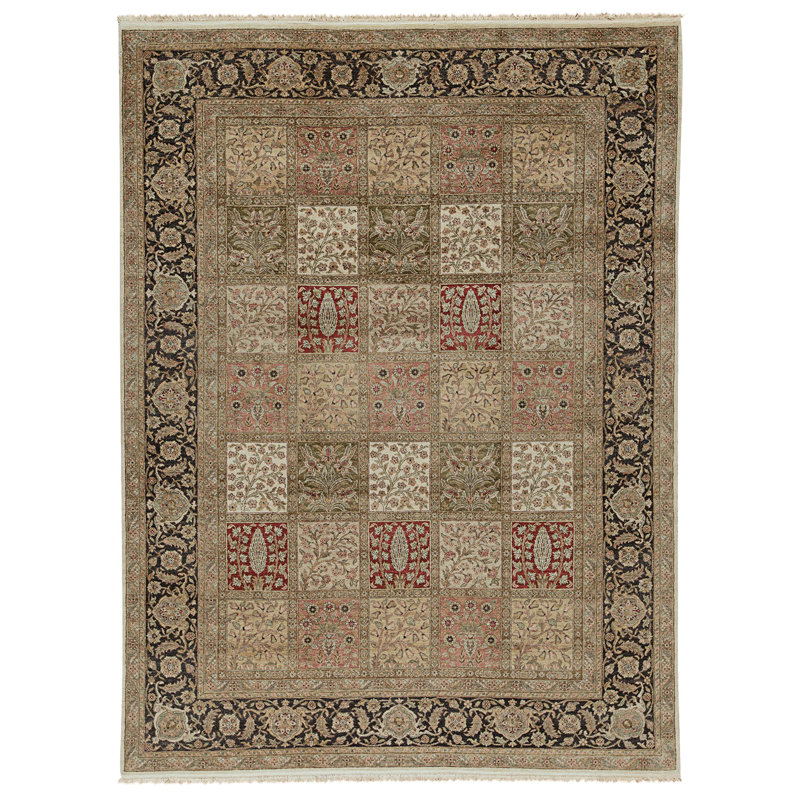 Tapis noué à la main multicolore et noir de haute qualité