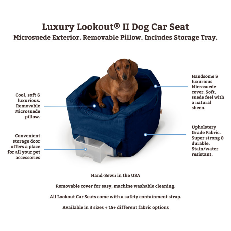 Luxury Lookout II Pet Car Seat in Microsuede, Small, Black/Herringbone