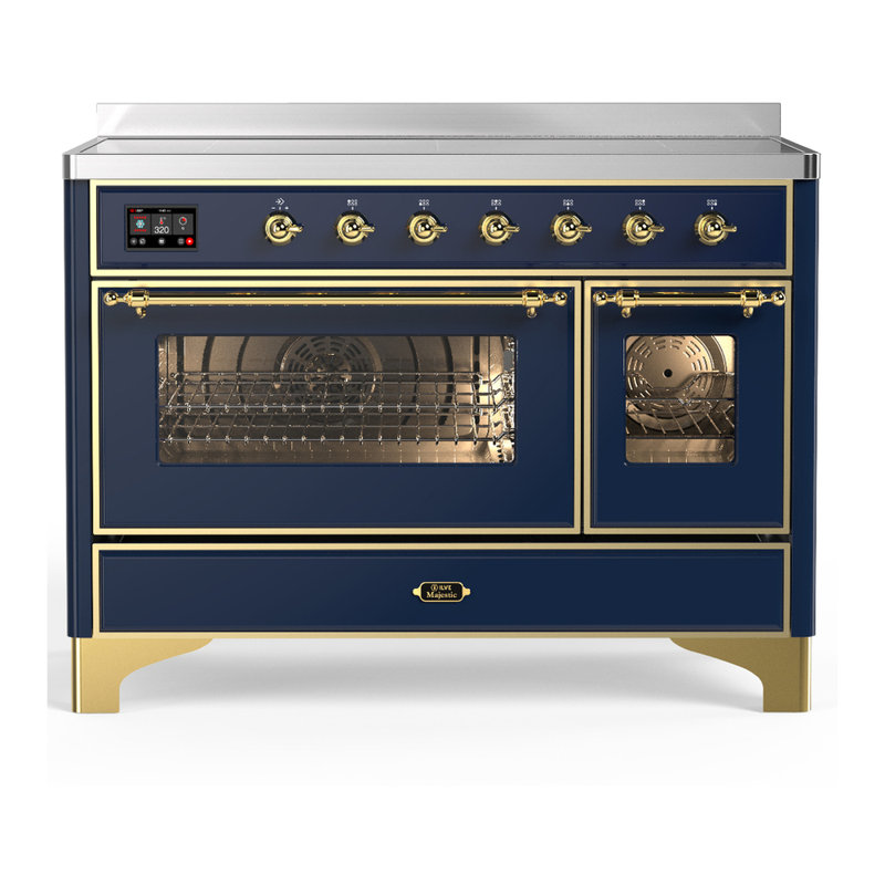 Cuisinière à induction 48 pouces avec 6 éléments à induction bleu nuit Majestic III Series (garniture laiton), Bleu nuit