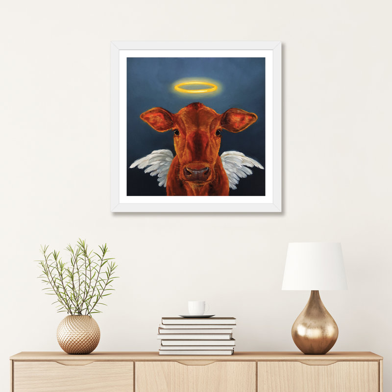 Sainte vache, art encadré, H 24 po x l 24 po x p 1 po, Papier encadré blanc
