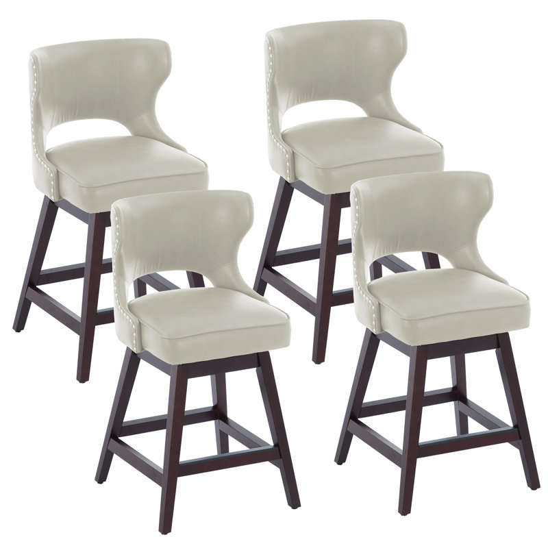 26" Solid Wood Swivel Counter Stool, Beige, 4