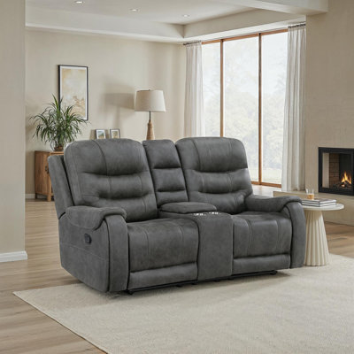 Solena 76.5" Modern & Contemporary Microfiber Manual Reclining Loveseat with Tab Pull Reclining, Integrated Center Console with Cup Holders by Latitude Run