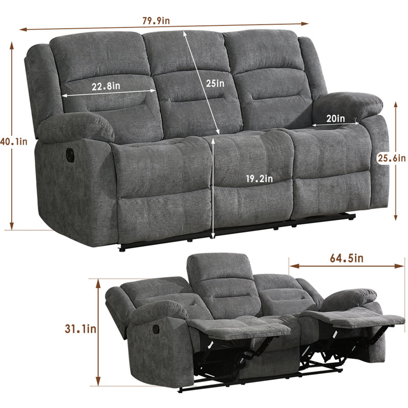 Fauteuil inclinable manuel en chenille de 79,99 po de largeur, gris