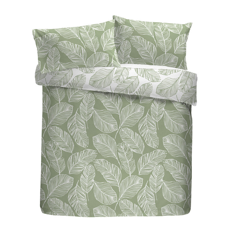 Matteo Polyester Floral Duvet Cover Set with Pillowcases Included, Green, Super King - 2 Standard Pillowcases