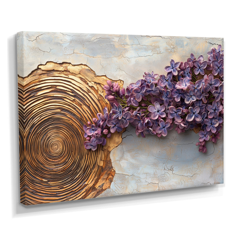 Gérardine, fleurs de lilas dans une glissade en bois, motif IV - Lilas, art mural, Toile tendue, Ne s’applique pas