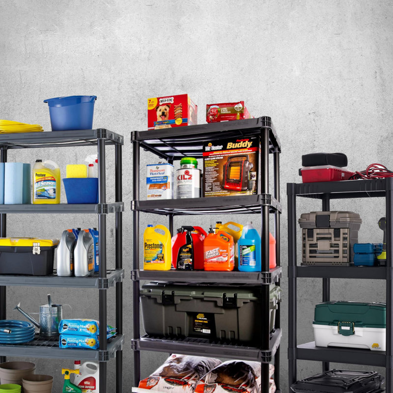 4-shelf Plastic Storage Shelves, 48” X 23” X 14”