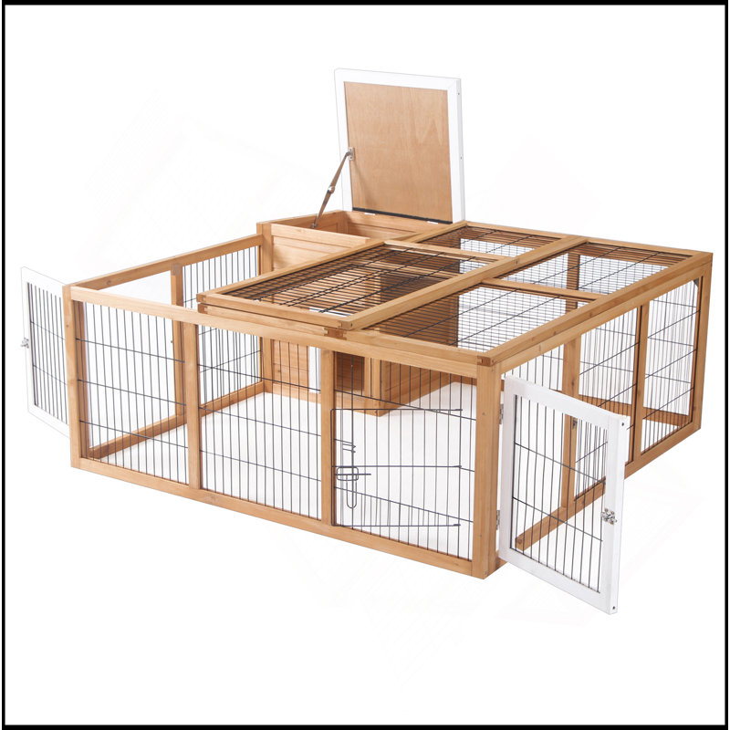Cage à lapin avec cage principale rabattable et ouverte, Naturel