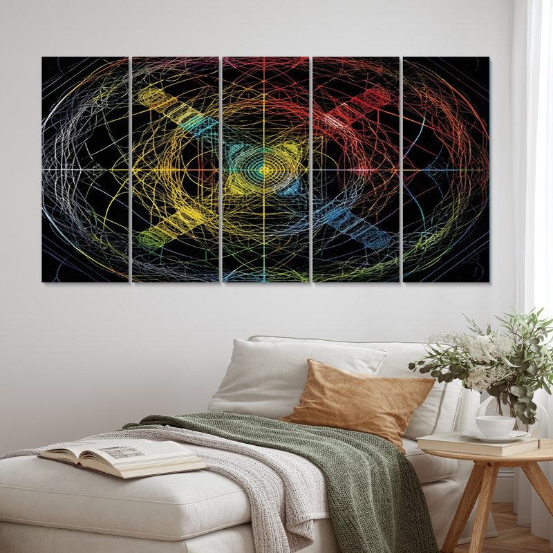 Mandala représentant un univers géométrique I - impression abstraite de formes murales - 5 panneaux égaux