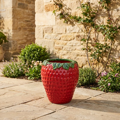 Vase à fleurs en forme de fraise de 15 pouces de haut pour résister aux intempéries dans un pot de jardin