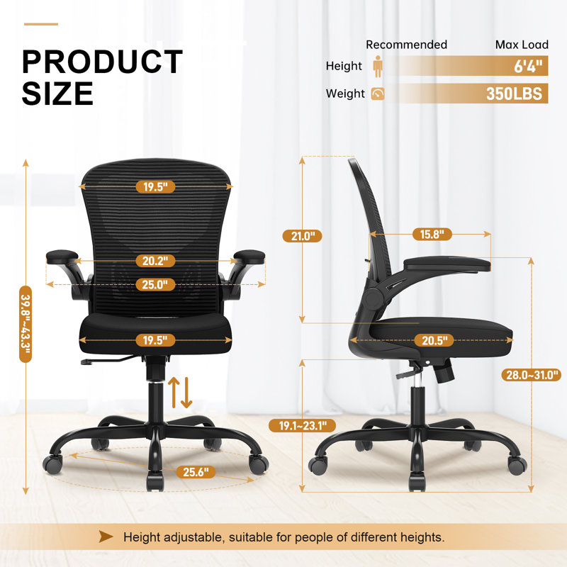 Ato Ergonomic Mesh Office Chair With Adjustable Lumbar Support, Flip-up Arms, And High Back