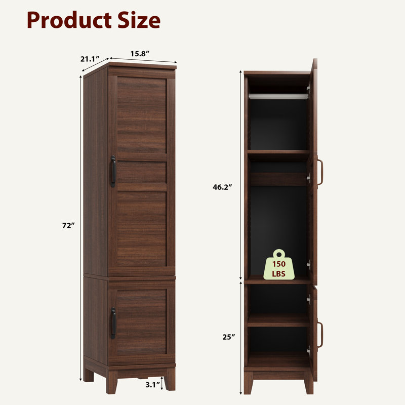 Petite armoire de rangement de salle de bain de 72 po de hauteur | Petite armoire de rangement pour salle de bain, porte réversible, tablette réglable, peu encombrante