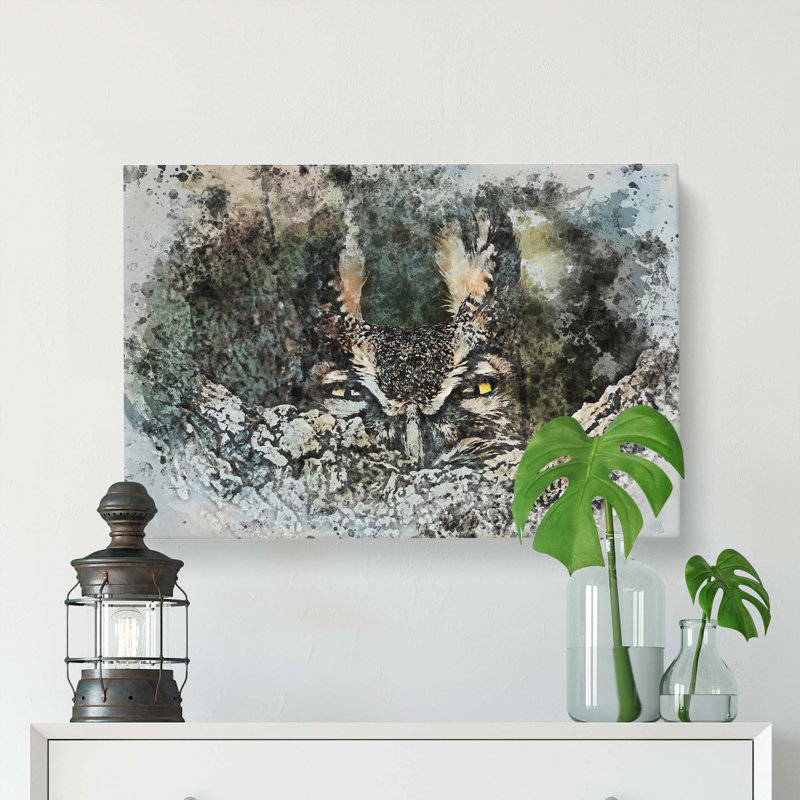 Long-Eared Owl In Abstract - Wrapped Canvas, 40cm H x 60cm W x 3cm D