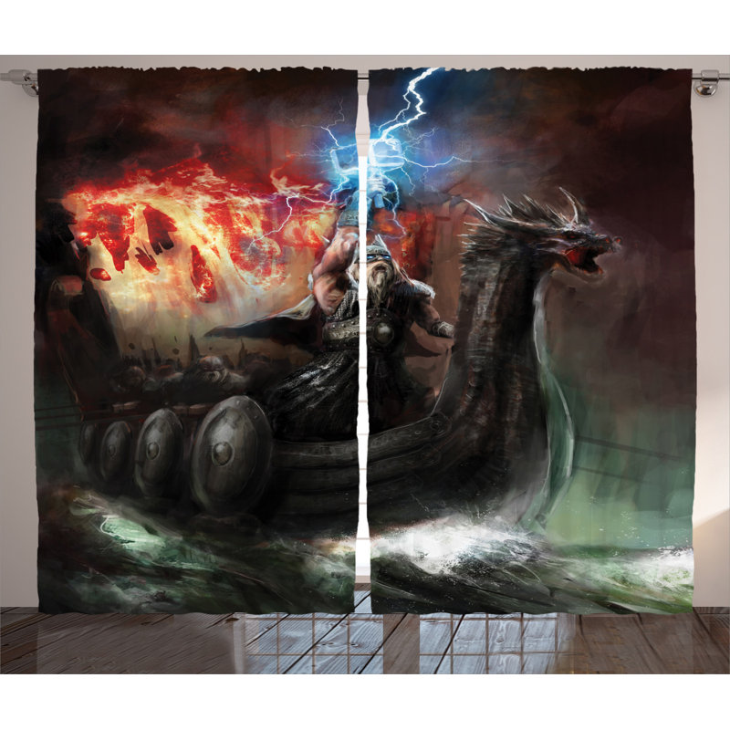 Dragon Semi-Sheer Rod Pocket Curtain Panels, 54" x 84"