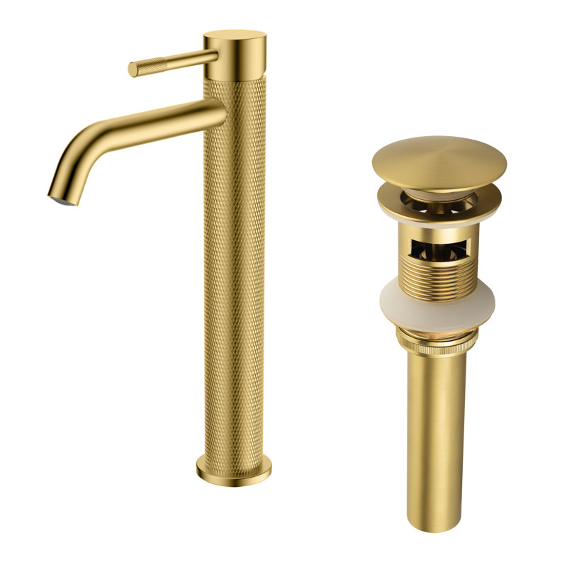 Bathroom Faucet Single Handle With Pop-up Drain & Water Hoses For Bathroom Vanity Faucet Vessel Sink Faucet, Brushed Gold