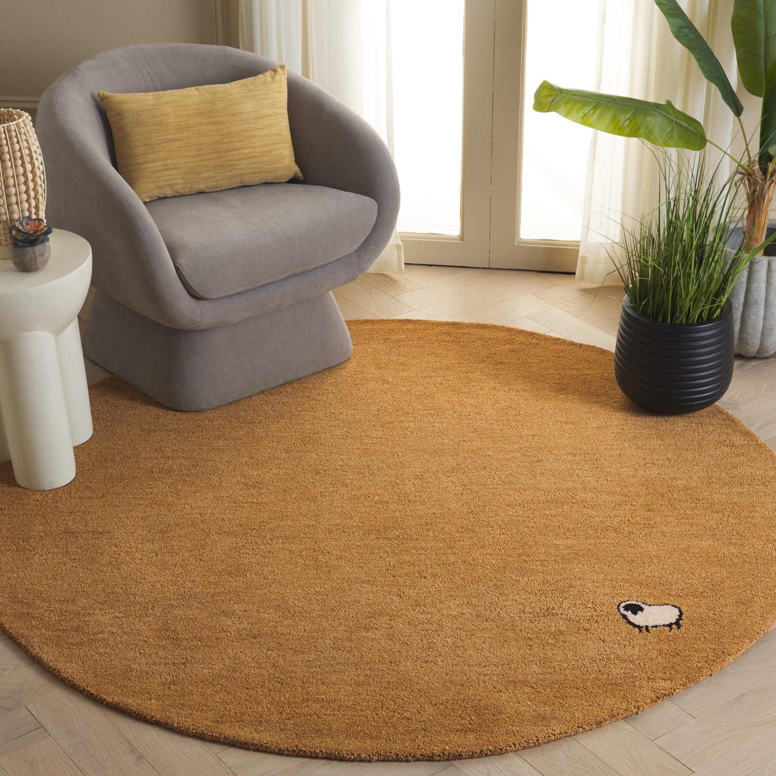 Racheal Gold Hand-Woven Rug, Round 6'