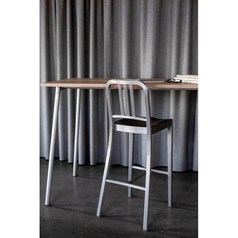 Navy 24" Barstool, Brushed Aluminum