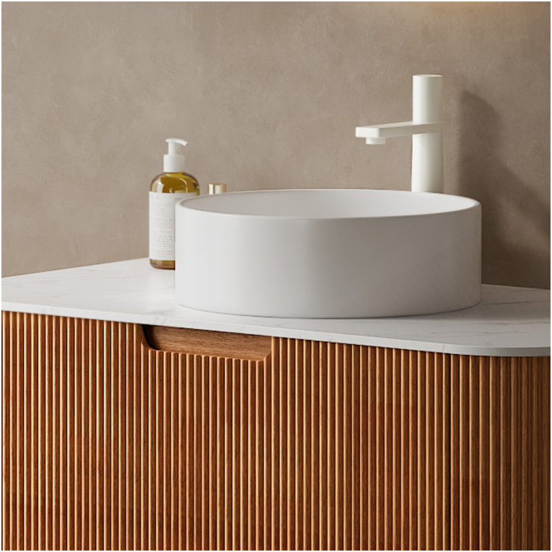 Lavabo de salle de bain 14 po, vasque ronde en céramique sans robinet, sans armoire, blanc