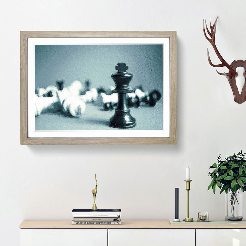 A Chess Battle - Single Picture Frame Painting, 33cm H x 45cm W x 2cm D, Oak Framed