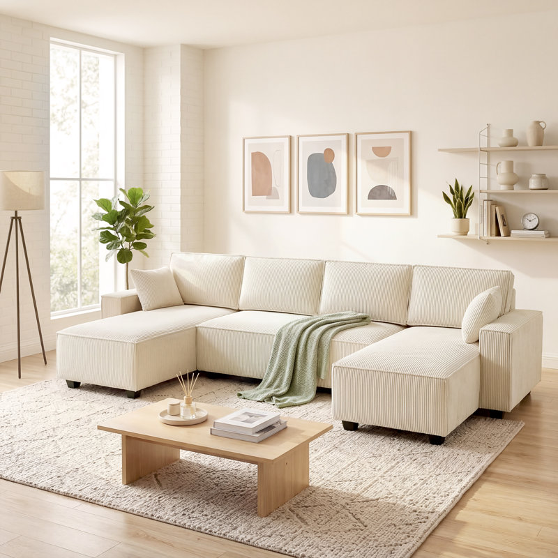 Canapé avec chaises doubles, canapé modulaire en U, beige, Beige