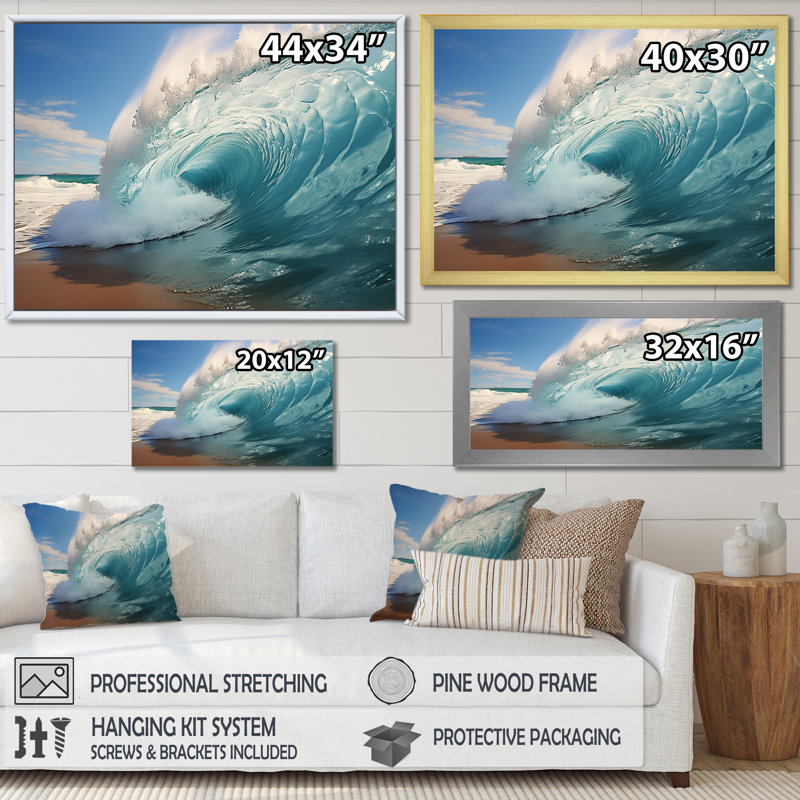 Impression sur toile Turquoise Ocean's Force Unleashed II, Cadre photo noir, H 24 po x l 32 po x P 1 po