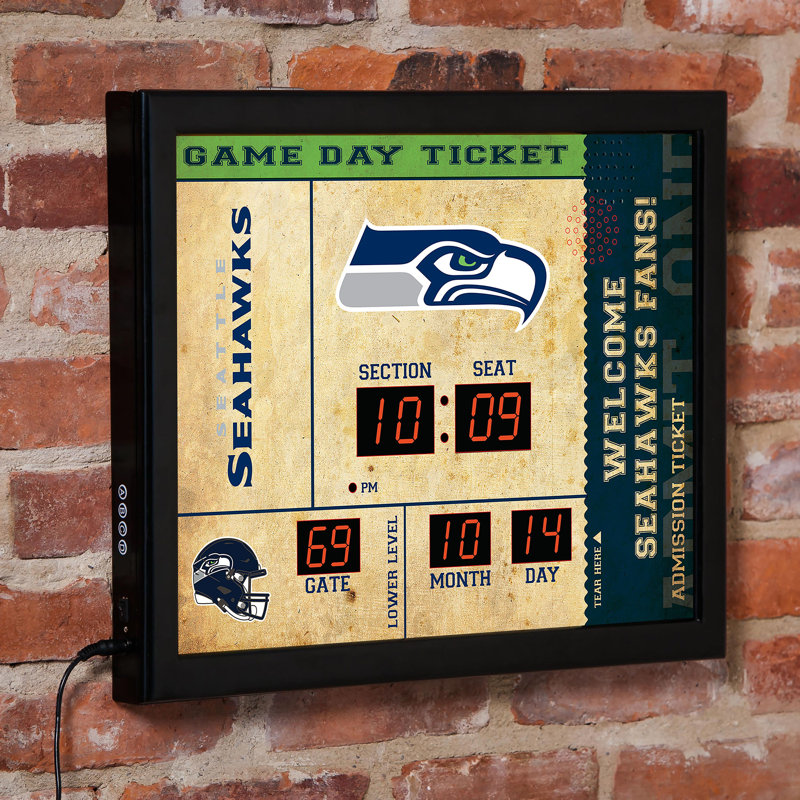 Horloge murale Seattle Seahawks, Havane / Vert / Bleu, Seahawks de Seattle, équipe sportive