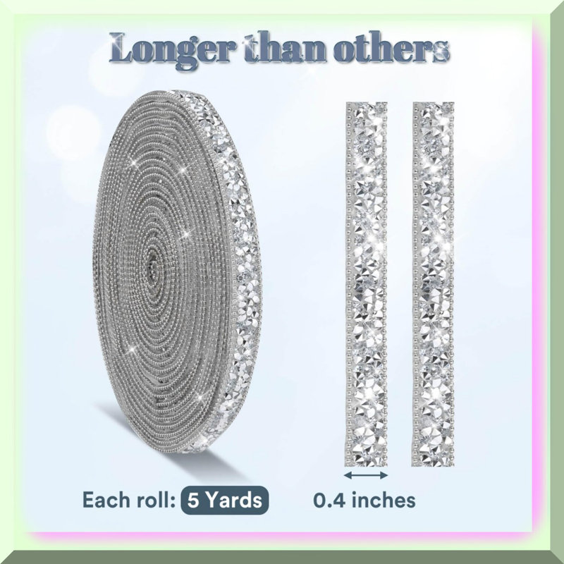 5 Yards Silver Rhinestone Ribbon Self-Adhesive
