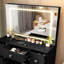 Table de coiffeuse avec grand miroir et lumières à DEL, bureau de maquillage avec 7 tiroirs et poignée en cristal pour filles, noir