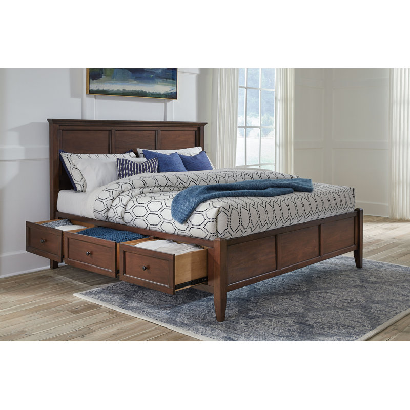 Cherry Brown Queen Wood Storage Bed with 3 Drawers