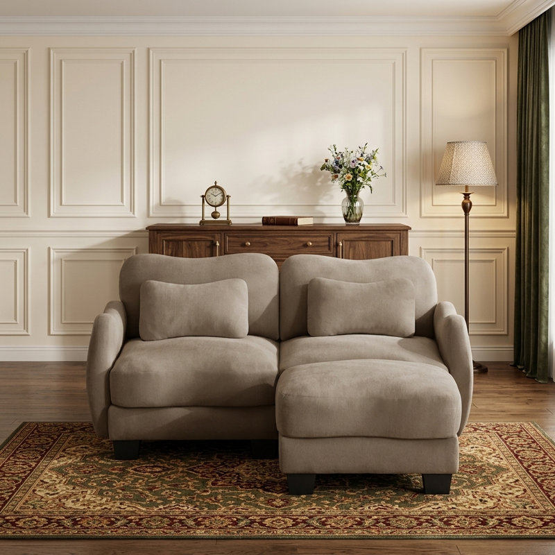 Canapé modulaire moderne à deux places avec repose-pieds en chenille de 70,8 po de largeur Modern, 2-Seat + 1 Ottoman, Café