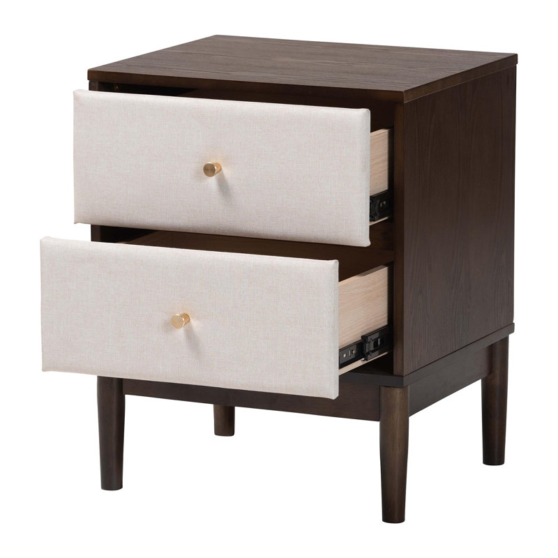 Allenport Baxton Studio Nikolai Mid-Century Beige Fabric And Wenge Brown Wood 2-Drawer Nightstand