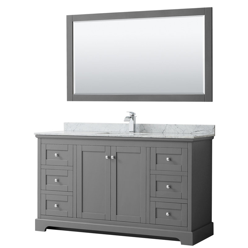 Avery 60'' Single Bathroom Vanity with Stone Top, Dark Gray, Polished Chrome