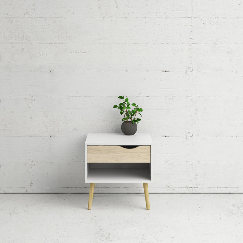 50.2 cm W Bedside Table, White/Oak