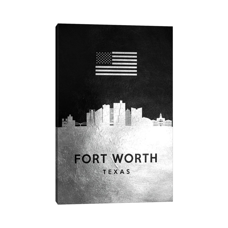 Fort Worth Texas Silver Skyline by Adrian Baldovino - Wrapped Canvas Print, 66.04 cm H x 45.72 cm W x 1.91 cm D