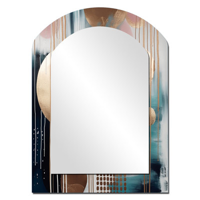 Soft Colors Shapes And Lines Marble V - Marble Arch Unique Wall Mirror, Modern Asymmetrical Mirror, Printed Metal Art