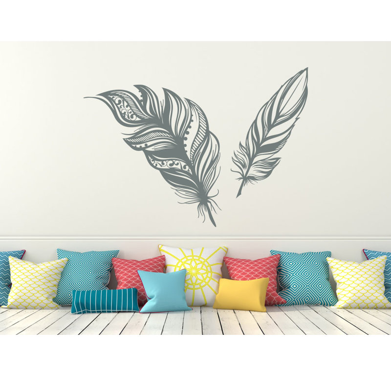 Adhésif décoratif plumes, H 22 po x l 31 po, Gris